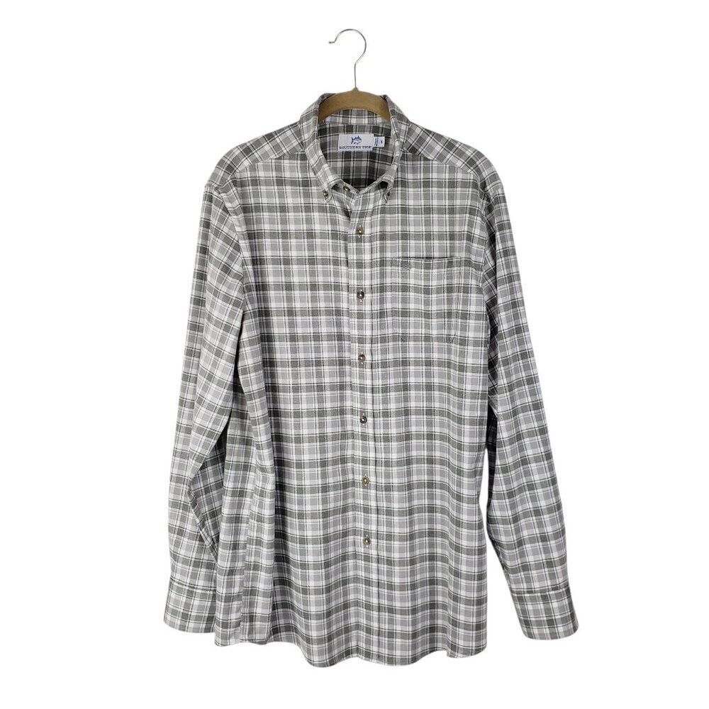 Southern Tide Intercoastal Flannel Sport Shirt Heather Shadow Grey Mens Medium